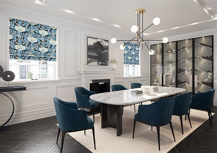 Faded Glamour, China Blue Black - Motorised Roman Blind - Image 6